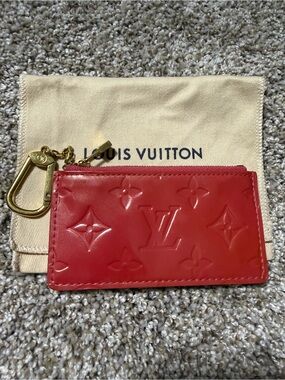Louis Vuitton Red/Pink Vernis Monogram Key & Card Pouch with Gold Hardware w/COA